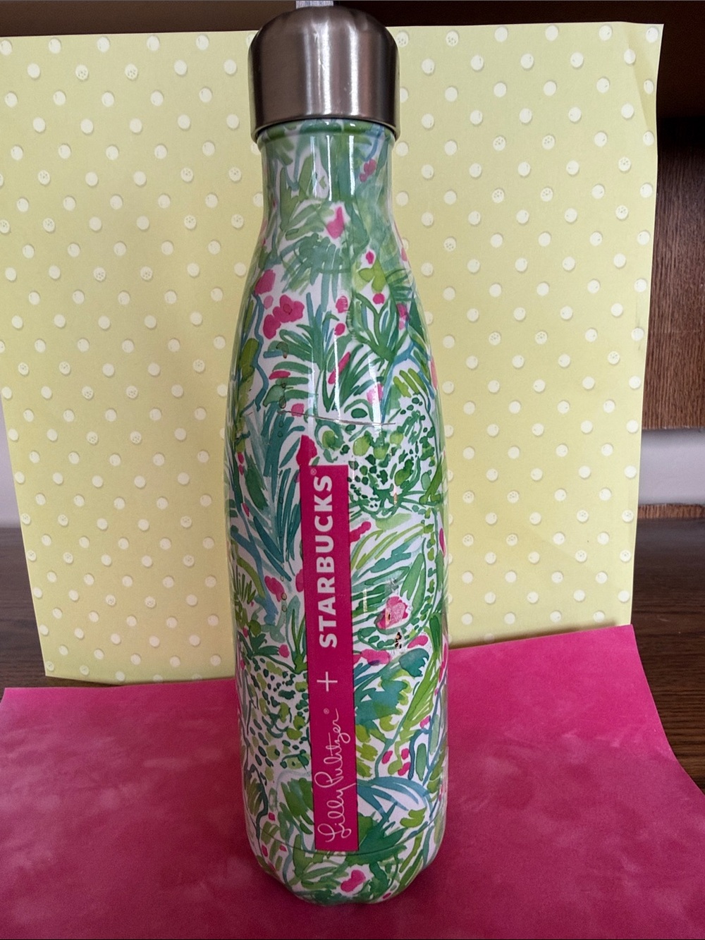 Lilly Pulitzer + Starbucks Green & Pink Floral Insulated Bottle with Silver Cap